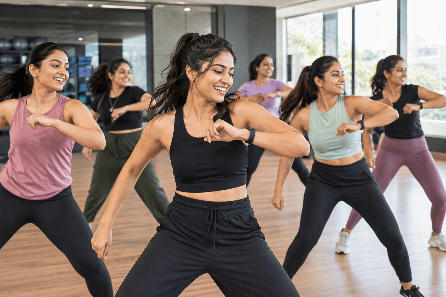 Small group training together in a gym studio